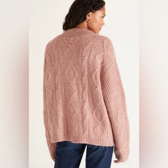 Z Supply Ryleigh Cable Knit Cardigan Dusty Rose Pink Sweater Size Small - Picture 4 of 10
